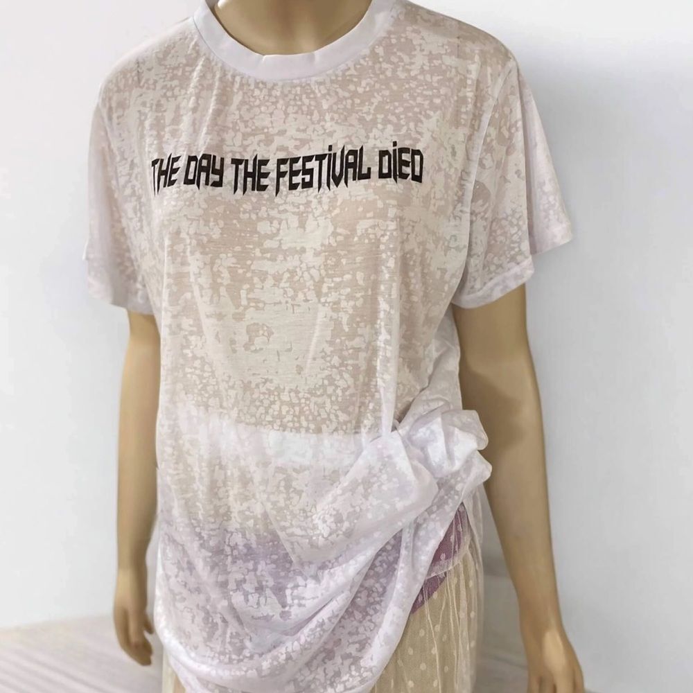 Oversized White Burnout Graphic Tee Club Exx Dolls Kill Large NWT - Picture 2 of 3
